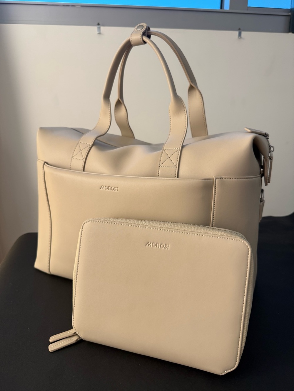 Monos Metro Duffel + Folio Kit Ivory Vegan Leather Travel Bag - Picture 3 of 16